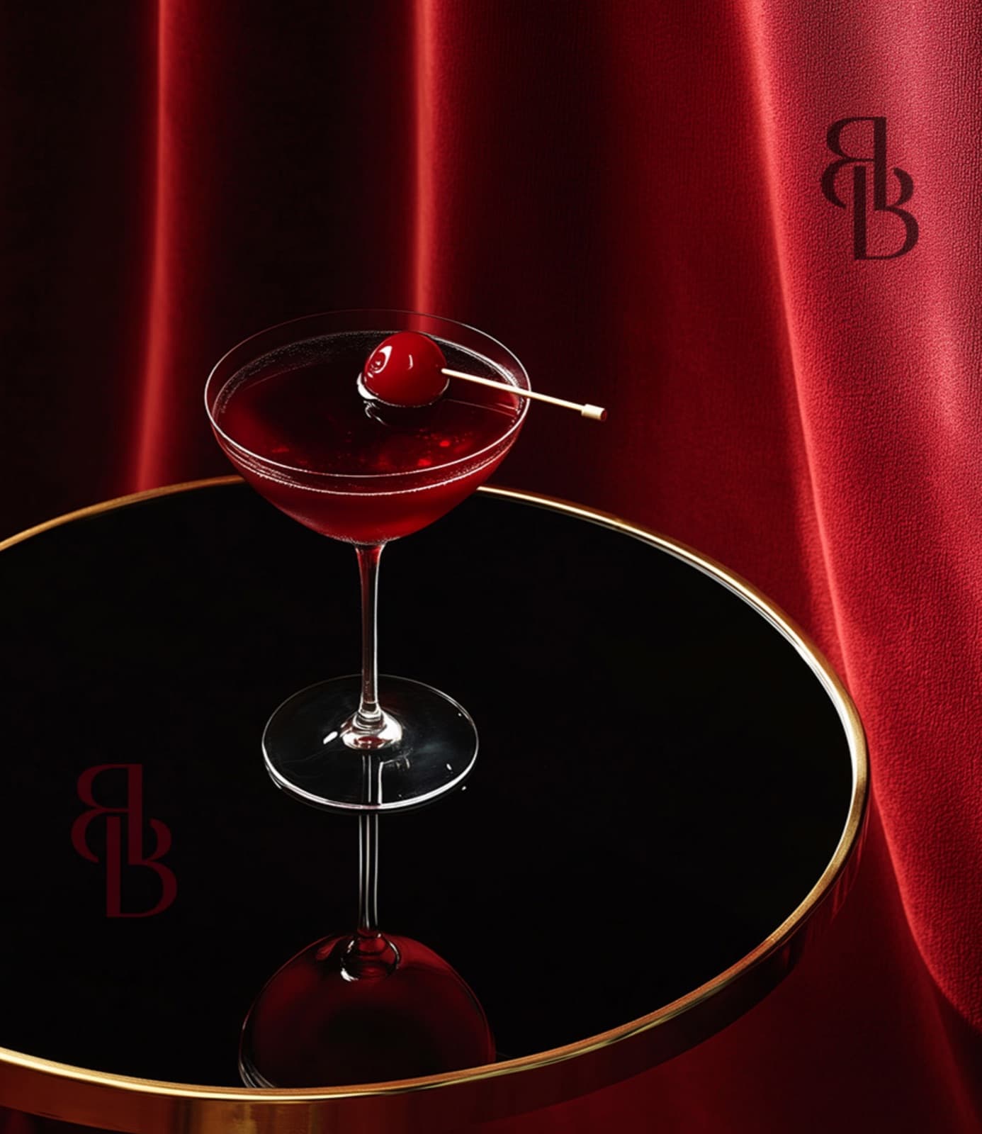 Cocktail signature du Bluebird sur guéridon doré